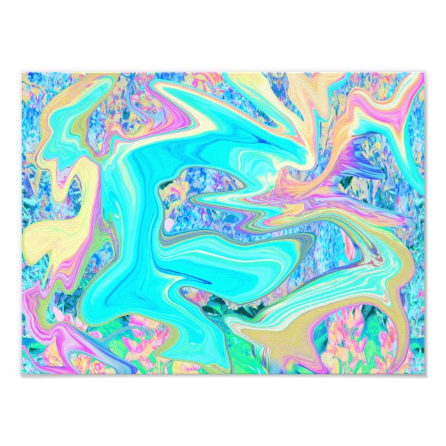 Impression Photo Retro Aqua Blue Liquid Art sur les Hydrangeas Abst (Devant)