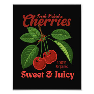 Impression Photo Retro Cerises Fruit Commercial Graphisme Art Style