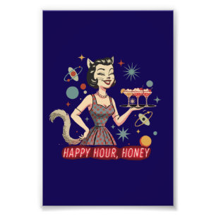 Impression Photo Rétro Pin-Up Chat Atomique "Happy Hour, Chérie"