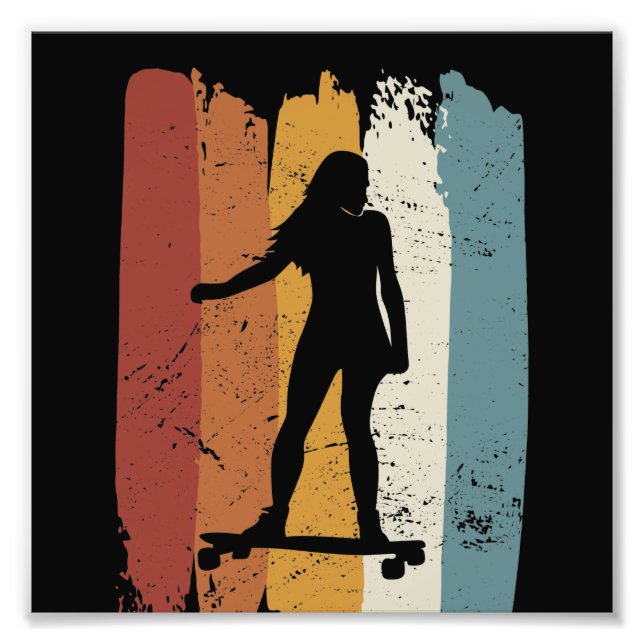 Impression Photo Retro vintage longboard girl (Devant)