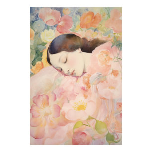 Impression Photo Rêverie en fleurs – Femme endormie à l'aquarelle