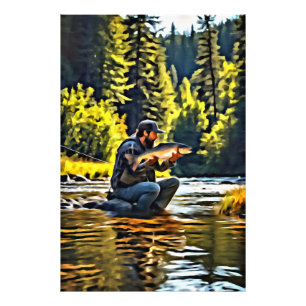 Impression Photo *~* River Man Fishing Stream Nature AP49