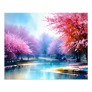 Impression Photo Riverbank Dreamy Sous Les Fleurs De Cerisiers