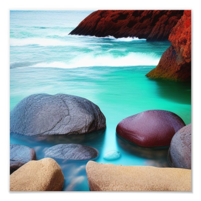 Impression Photo Rochers colorés dans une mer turquoise (Devant)