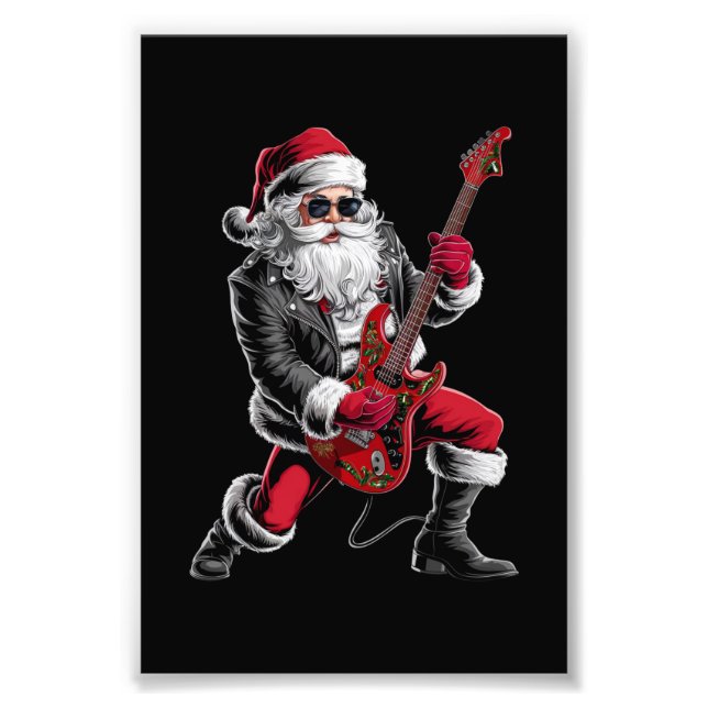 Impression Photo Rock & Roll Noël Santa Claus Guitare Player (Devant)