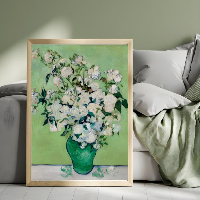 Impression Photo Roses dans un vase vert par Vincent van Gogh (Créateur téléchargé)