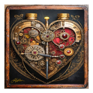 Impression Photo Rubis et engrenages Steampunk Cœur sombre