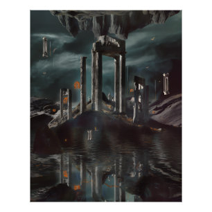 Impression Photo Ruines flottantes surréalistes Piscine d'obsidienn