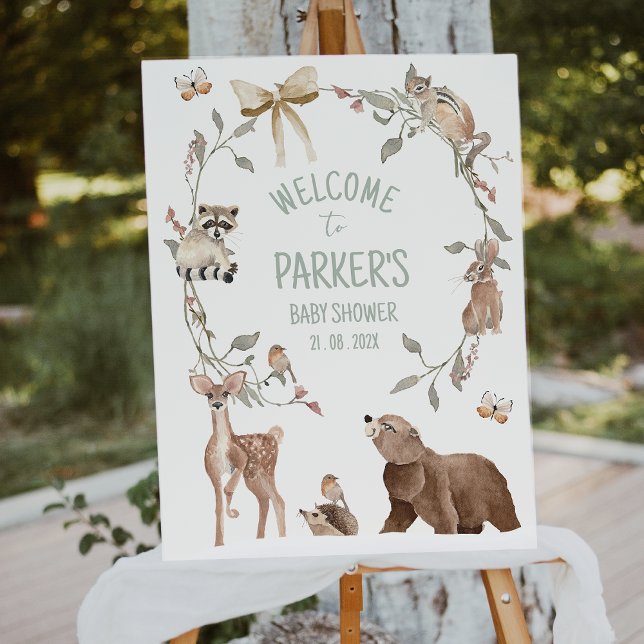 Impression Photo Rustic Brown Woodland Baby Shower Welcome Sign (Woodland Baby Shower Welcome Sign, Rustic Woodland Animals Baby Shower Welcome Sign, Gender Neutral)