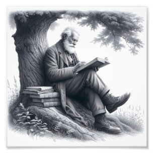Impression Photo Sagesse Douce : Homme âgé lisant sous un arbre