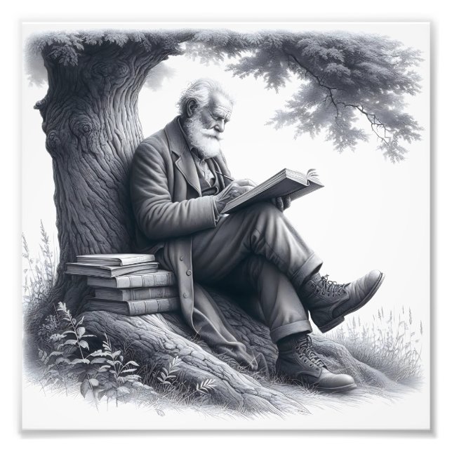 Impression Photo Sagesse Douce : Homme âgé lisant sous un arbre (Devant)