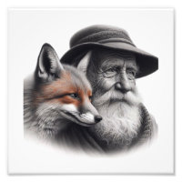 Sagesse et nature : Homme âgé avec Fox Wall Art