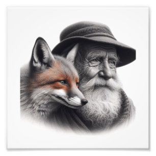 Impression Photo Sagesse et nature : Homme âgé avec Fox Wall Art
