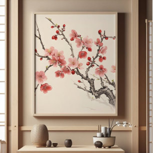 Impression Photo Sakura en fleurs peinture traditionnelle