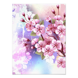Impression Photo Sakura rose sur la peinture Arrière - plan