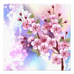 Impression Photo Sakura rose sur la peinture Arrière - plan