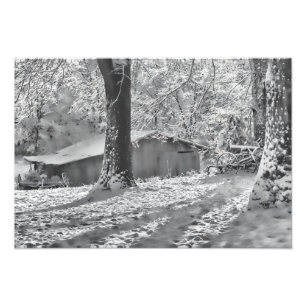Impression Photo Scène de neige rurale noire et blanche rétroéclair