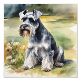 Impression Photo Schnauzer miniature dans le jardin - Aquarelle