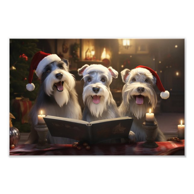 Impression Photo Schnauzers Noël Caroling Festive Holiday (Devant)