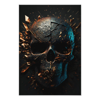 Impression Photo Schwarz matter Totenkopf mit Kupfer Splitter