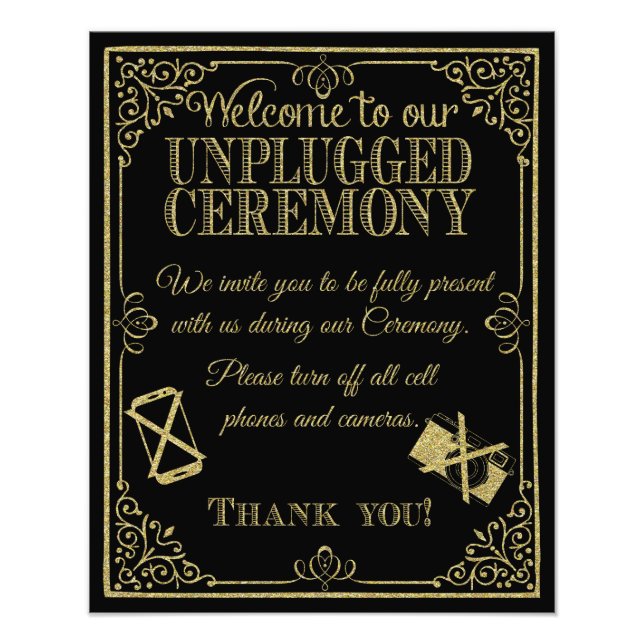 Impression Photo scintillement or et noir signe mariage débranché (Devant)