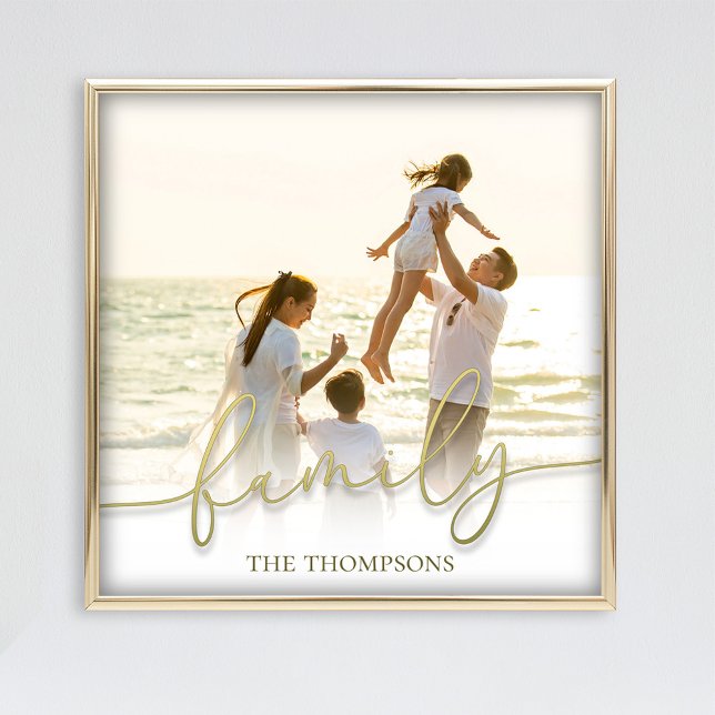 Impression Photo Script de calligraphie or simple Typographie de fa (Simple gold family calligraphy script photo print.)