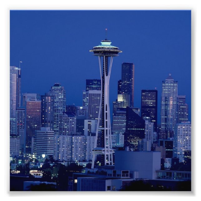 Impression Photo Seattle À La Nuit Washington Downtown Space Needle (Devant)