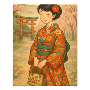 Impression Photo Sérénité en Sakura : Japonais Kimono Beauté