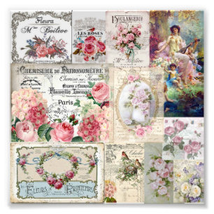 Impression Photo Shabby collage chic, campagne victorienne, découpa