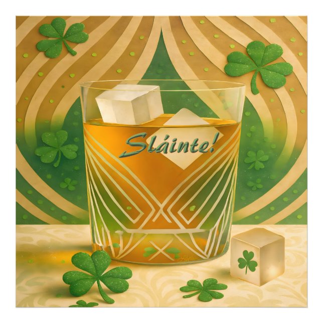 Impression Photo Shamrocks Irish Whiskey Tumbler "Sláinte!" (Devant)