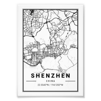 Impression Photo Shenzhen - Chine - Carte de la ville lumineuse de