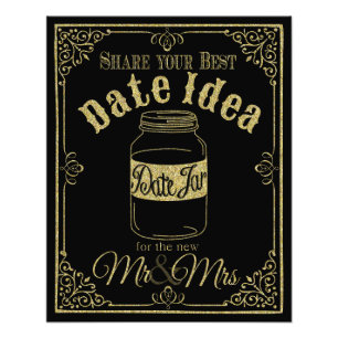 Impression Photo signe mariage glitateur or et noir date jar