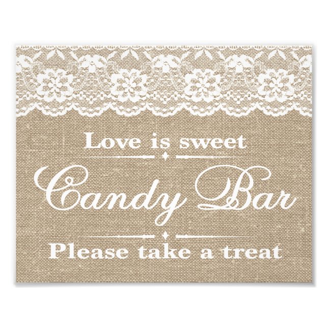 Impression Photo Signes mariages - Burlap & Lace - Barre de bonbons (Devant)