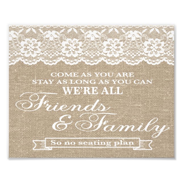 Impression Photo Signes mariages - Burlap & Lace - Freinds & Family (Devant)