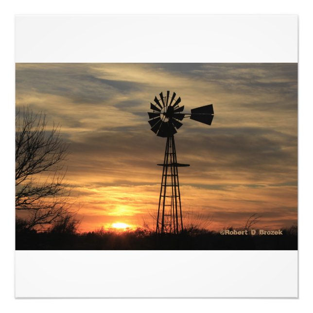 Impression Photo Silhouette de moulin à vent du Kansas (Devant)
