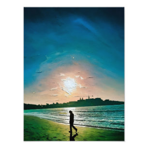 Impression Photo Silhouette de personne marchant le long de la plag