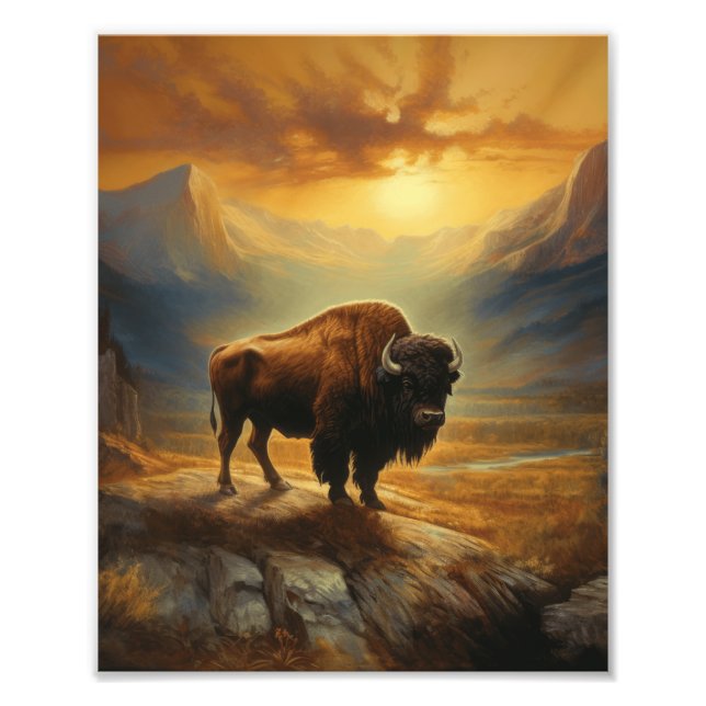 Impression Photo Silhouette du coucher de soleil de bison de buffle (Devant)
