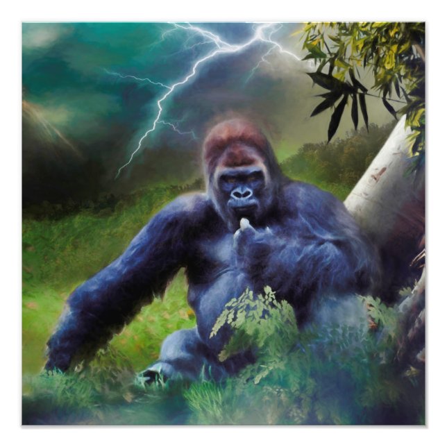 IMPRESSION PHOTO SILVERBACK GORILLA JUNGLE ÉCLAIRAGE (Devant)