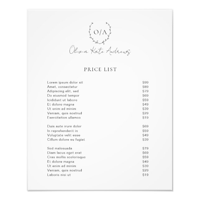 Impression Photo Simple classique Monogramme Wreath Élégant (Devant)