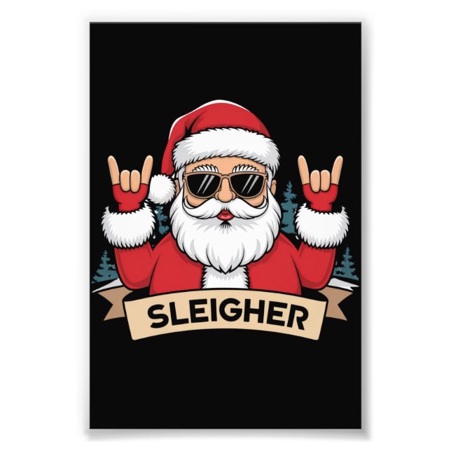 Impression Photo Sleigher de Noël Père Noël Rock Rocker de Noël (Devant)