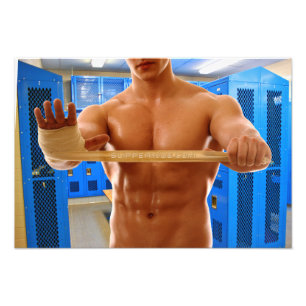 Impression Photo SlipperyJoe homme musclé abs vestiaire pièce carre