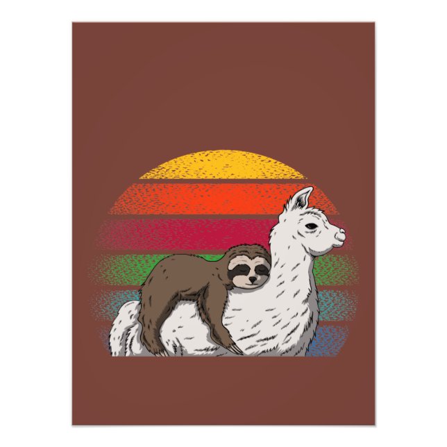 Impression Photo Sloth et Llama équitation au coucher du soleil Boh (Devant)