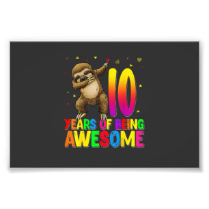 Impression Photo Sloth Fête D'anniversaire 10 Ans Dabbing 10ème Ann