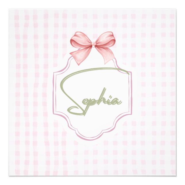 Impression Photo Sophia Baby Girl Nursery Bow&En vichy personnalisé (Devant)
