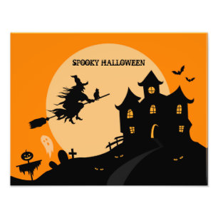 Impression Photo Sorcière de Halloween sur un balai