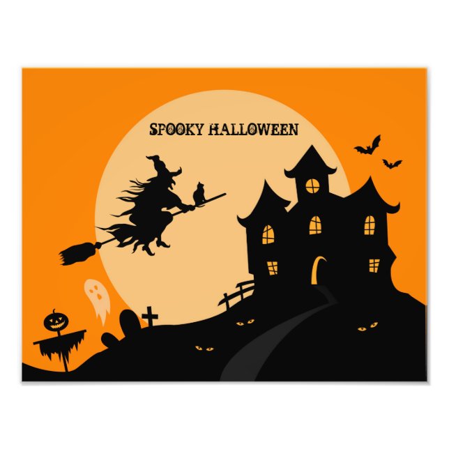 Impression Photo Sorcière d'Halloween sur un balai (Devant)