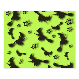 Impression Photo Sorcière volante parmi les étoiles à Halloween nui