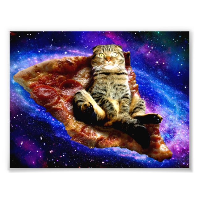 Impression Photo Space cat couché sur une pizza (Devant)