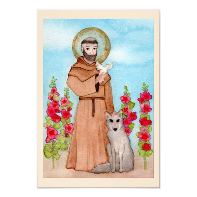 Impression Photo St. Francis Coyote Aquarelle Folk Art Premium (Devant)