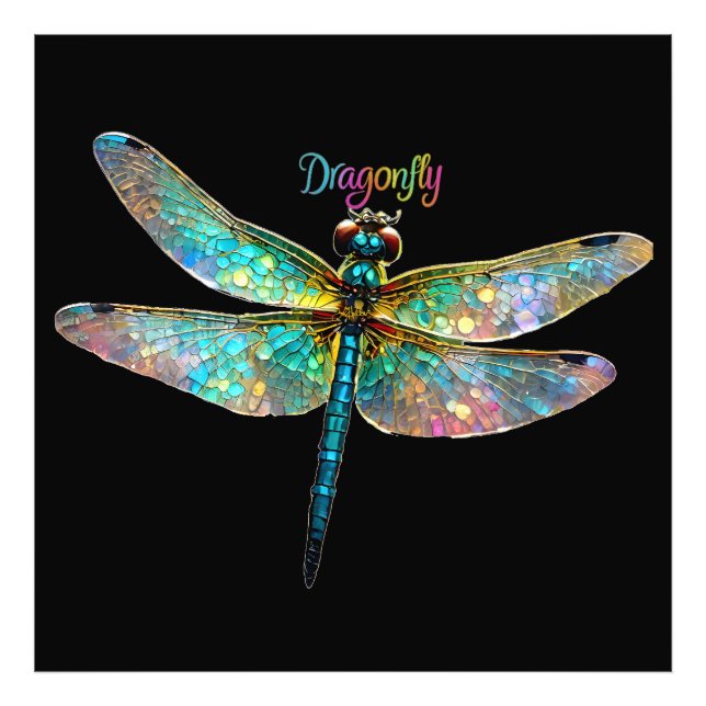 Impression Photo Stained Glass Colorful Dragonfly (Devant)
